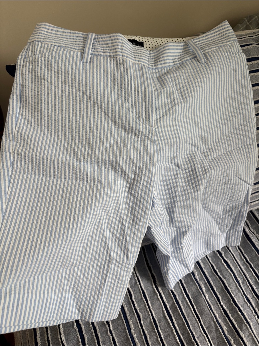 Talbots Women's Light Blue and White Striped Seersucker Shorts